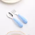 Kids stainless steel spoon fork set light blue handle portable baby toddler training tableware - Spoon / Blue