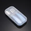 Kinder Besteck Set aus Edelstahl mit tragbarer Aufbewahrungsbox, sichere Löffel und Gabel. - Löffel Gabel und Etui / Blau