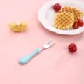 Stainless steel children fork with light blue handle baby feeding tableware sku display - Single Skewer / Blue