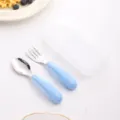 Portable baby stainless steel spoon fork set with storage box, cute blue training tableware. - Fork and Spoon Combo / Blue