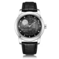 FENSIR men quartz watch with black leather strap and starry night dial elegant timepiece - Black Strap Silver Case Black Dial