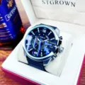 FENSIR big dial waterproof luminous calendar business men watch with leather strap - Black Leather Silver Case Black Dial