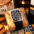 Mens tonneau quartz watch with rose gold case black dial and leather strap stylish business - Black Strap Rose Gold Case Black Face