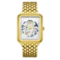 Luxus goldene quadratische Quarzuhr für Herren mit Skelett-Zifferblatt und Armband. - Weißes Zifferblatt