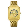 Goldene rechteckige Herren-Quarzuhr, Vintage-Skelett-Zifferblatt Luxus Armbanduhr mit Metallarmband. - Goldenes Zifferblatt