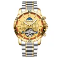 Men's automatic mechanical watch, stainless steel two-tone strap, moon phase luxury watch. - Two-tone Gold Band Gold Case Gold Dial