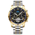 Men's automatic mechanical watch gold silver stainless steel strap moon phase dial - Two-tone Gold Band Gold Case Black Dial