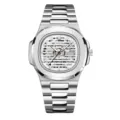 Stainless steel automatic mechanical watch for men, hollow dial design, silver wristwatch. - Silver White