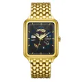 Goldfarbene quadratische Quarzuhr mit skelettiertem Zifferblatt und Metallarmband Herren - Schwarzes Zifferblatt