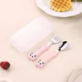 Set di forchetta e cucchiaio in acciaio inox per bambini rosa gufo con custodia portatile. - Set di Pezzi / Rosa