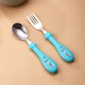 Enfants 304 acier inoxydable fourchette cuillère set bébé vaisselle apprentissage - Fourchette Et Cuillère À Manche Rond / Bleu