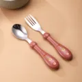 Set de fourchette et cuillère pour enfants en acier inoxydable avec une belle poignée rose - Fourchette Et Cuillère À Manche Rond / Rouge