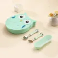 Cute owl kids stainless steel partitioned lunch box set with spoon fork and storage case for baby - Spoon Fork Tableware Set / Green