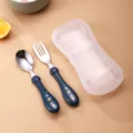Ensemble fourchette cuillère en acier inoxydable pour enfants avec boîte de rangement - Ensemble Fourchette Et Cuillère Avec Étui / Bleu saphir