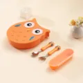 Cute orange owl kids stainless steel meal set with compartment plate spoon fork and storage box - Spoon Fork Tableware Set / Orange