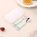 Set posate bambini in acciaio inox forchetta cucchiaio con custodia gufo verde carino. - Set di Pezzi / Verde