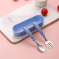 Edelstahl Kinderbesteck Set mit Gabel, Löffel und blauer Aufbewahrungsbox für Babys. - Blaues Löffel Gabel Box