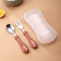 Ensemble fourchette et cuillère en acier inoxydable pour bébé avec boîte mignons animaux - Ensemble Fourchette Et Cuillère Avec Étui / Rouge
