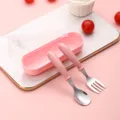 Edelstahl Baby Löffel und Gabel Set mit Aufbewahrungsbox, rosa Kinder Besteckset. - Rosa Löffel Gabel Box
