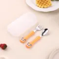 Set forchetta cucchiaio acciaio bimbo manico gufo arancione con scatola portatile - Set di Pezzi / Arancione