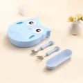 Cute blue owl kids lunch box set with stainless steel spoon fork and portable cutlery case. - Spoon Fork Tableware Set / Blue