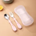 Ensemble fourchette cuillère en acier inoxydable pour enfants avec étui de rangement rose. - Ensemble Fourchette Et Cuillère Avec Étui / Rose