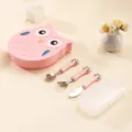 Cute pink owl children lunch box stainless steel spoon fork tableware set for kids food. - Spoon Fork and Knife Cutlery Set / Pink