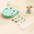 Green owl cartoon kids stainless steel tableware set with partitioned lunch plate and spoon - Spoon Fork and Knife Cutlery Set / Green