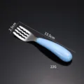 Edelstahl Babygabel mit ergonomischem blauem Kunststoffgriff, sicheres Kleinkinder Besteck. - Einzelner Spieß / Blau