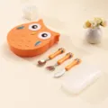 Cute owl kids stainless steel fork spoon set with lunch box for baby toddler feeding meals - Spoon Fork and Knife Cutlery Set / Orange