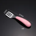 Süße rosa Griff Baby Edelstahlgabel mit wellenförmigen Zinken 13.5cm Kinderspeisebesteck - Einzelner Spieß / Rosa