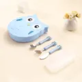 Blue owl children stainless steel tableware set, cute cartoon fork spoon knife and meal box variant. - Spoon Fork and Knife Cutlery Set / Blue