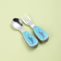 Niedliches Edelstahl Baby Gabel und Löffel Set mit kurzem Griff und Haifisch Design. - Hai Einzelset