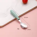 Edelstahl Baby Löffel mit grünem Griff, süßes Kleinkind Essbesteck 12,5cm lang - Grüner Löffel
