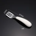 Edelstahl Kleinkindergabel mit weißem ergonomischem Griff, sicheres Babytischgeschirr Esslernhilfe. - Einzelner Spieß / Weiß