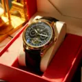 Men's automatic mechanical watch with black dial, gold case, and leather strap for business. - Black Strap Gold Case Black Dial