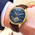 Men automatic mechanical watch gold case blue dial brown leather strap luxury business dress - Brown Strap Gold Case Blue Dial - Butterfly Clasp