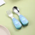 Edelstahl Baby Löffel und Gabel Set mit blauem Haifisch Griff für Kleinkinder Esslernhilfe. - 304 Edelstahl Löffel Gabel Hai