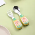Edelstahl Baby Löffel Gabel Set kurzer Griff süßer Cartoon Löwe Kleinkind Esslernen Training - 304 Edelstahl Löffel Gabel Löwe