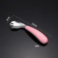 Baby Löffel Gabel Set Edelstahl gebogener Griff ergonomisches Kinderbesteck 13cm rosa - Gebogene Einzelne Gabel / Rosa