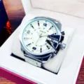 Men's Large Dial Business Watch Luminous Waterproof Quartz Wristwatch with Steel Strap - White Steel Silver Case White Dial