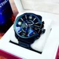 Men large dial business wristwatch with waterproof luminous calendar function black. - Black Steel Black Case Black Dial Gold Letters
