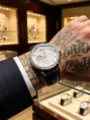 Luxury men automatic mechanical watch featuring diamond bezel and black leather strap. - Black Strap White Dial
