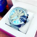 Men oversized dial waterproof luminous calendar business wristwatch with leather strap - Gray Strap Silver Case Gray Dial