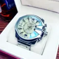 Men's oversized quartz watch with steel strap, luxury business waterproof wristwatch. - Silver Steel Silver Case Gray Dial