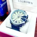Men's large dial quartz watch with luminous hands, stylish calendar display, and leather strap. - Black Strap Silver Case Gray Dial