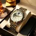 Men Stainless Steel Mechanical Watch Automatic Moonphase Luxury Wristwatch Variant - Silver Steel White Dial