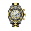 Black and gold stainless steel chronograph men watch with unique cable bezel design and dial. - Two-Tone Black & White Dial
