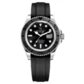 Men black automatic mechanical wristwatch with rotating bezel and rubber strap style - Black Yacht