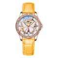 Montre mecanique automatique pour femme bracelet cuir jaune cadran squelette papillon or rose - Jaune Vitalité